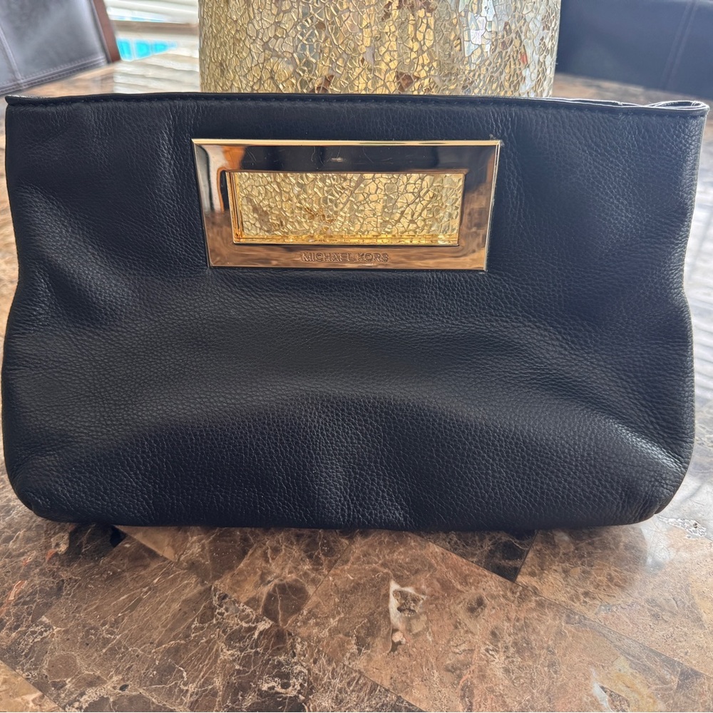 Michael Kors Black Clutch with Gold Accent